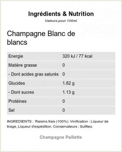 Champagne Blanc de Blancs - Ingrédients et Nutrition 